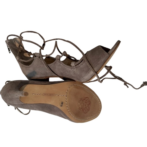 Vince Camuto Sandria lace up open toe & zipper back heels leather upper & soles - Picture 5 of 7